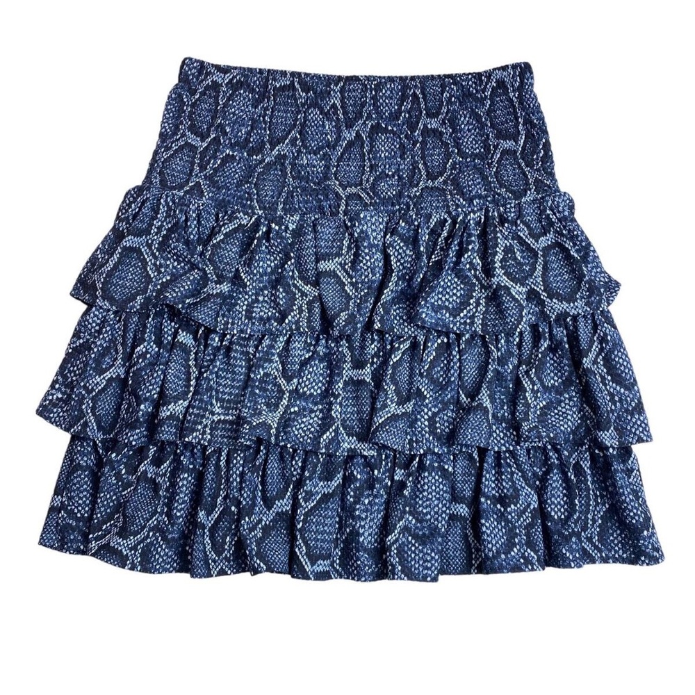 MICHAEL Michael Kors Blue Snake Print Tiered Ruffle Skirt smocked waist - Picture 1 of 4